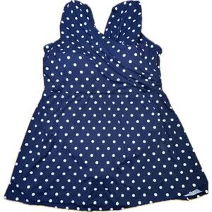 Lands' End Women's Plus Size 20W Swimdress Blue Polka Dot‎ Chlorine Resistant